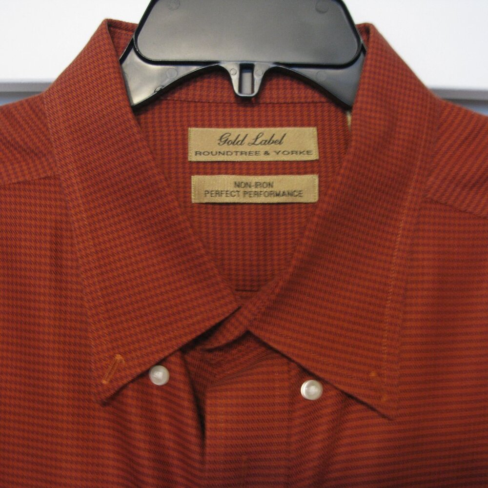 Roundtree & Yorke Gold Label Mens M Non Iron Perfect Performance Rust Brown Red/